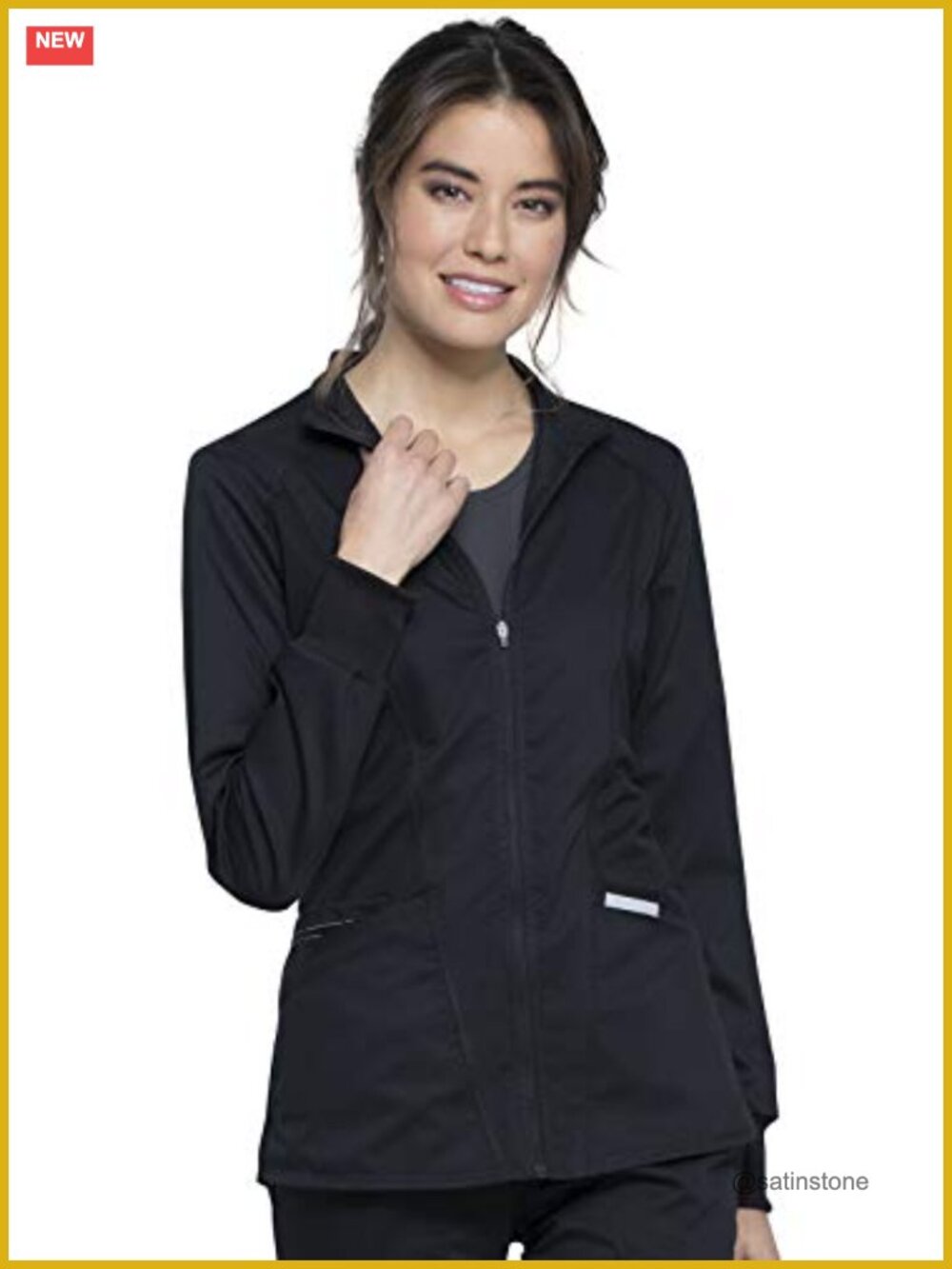 Medical Scrub Jacket Women Zip Front Stretch Polyester Rayon Spandex